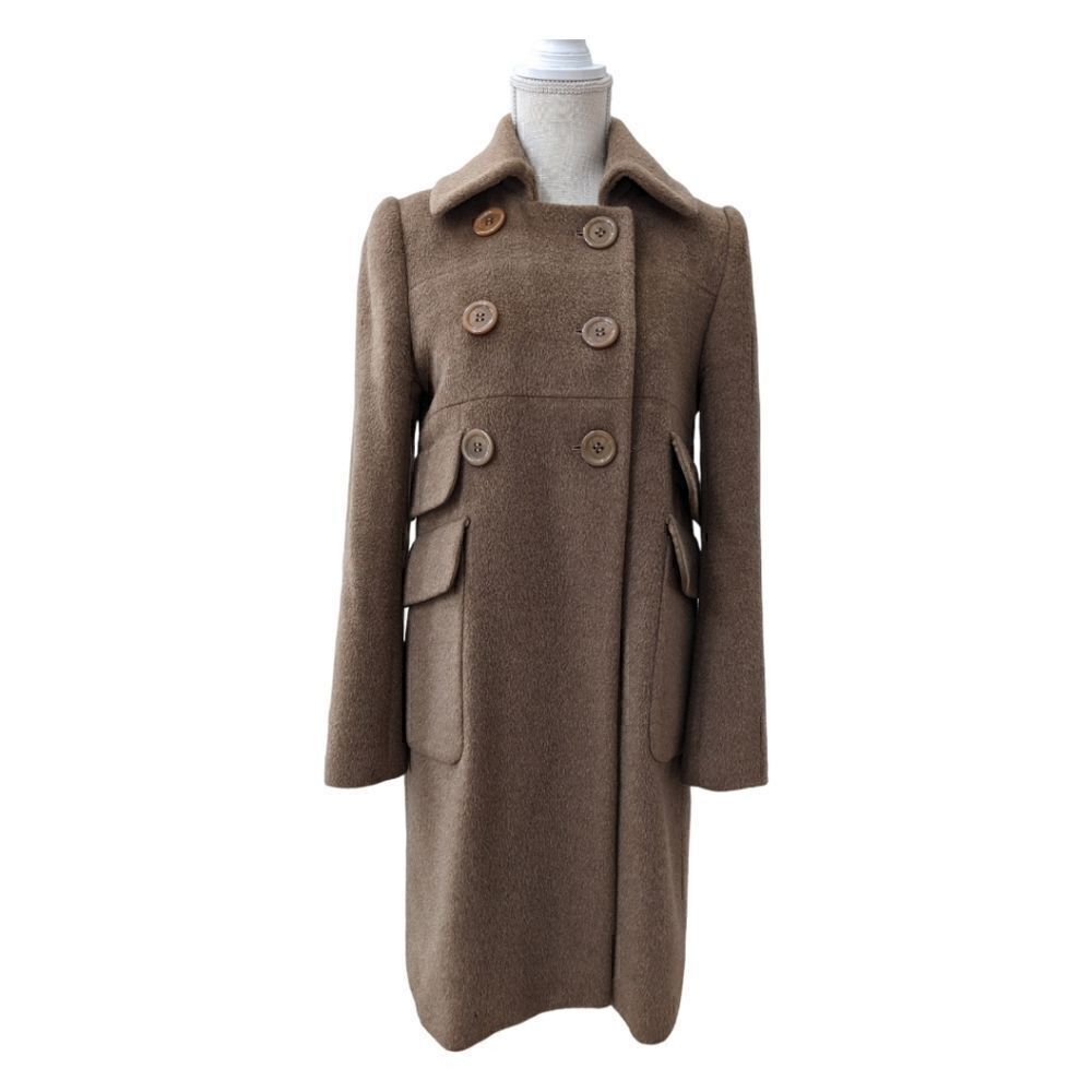 MACHKA Armada Camel Brown Double Breasted Wool & Mohair Blend Coat Size 38
